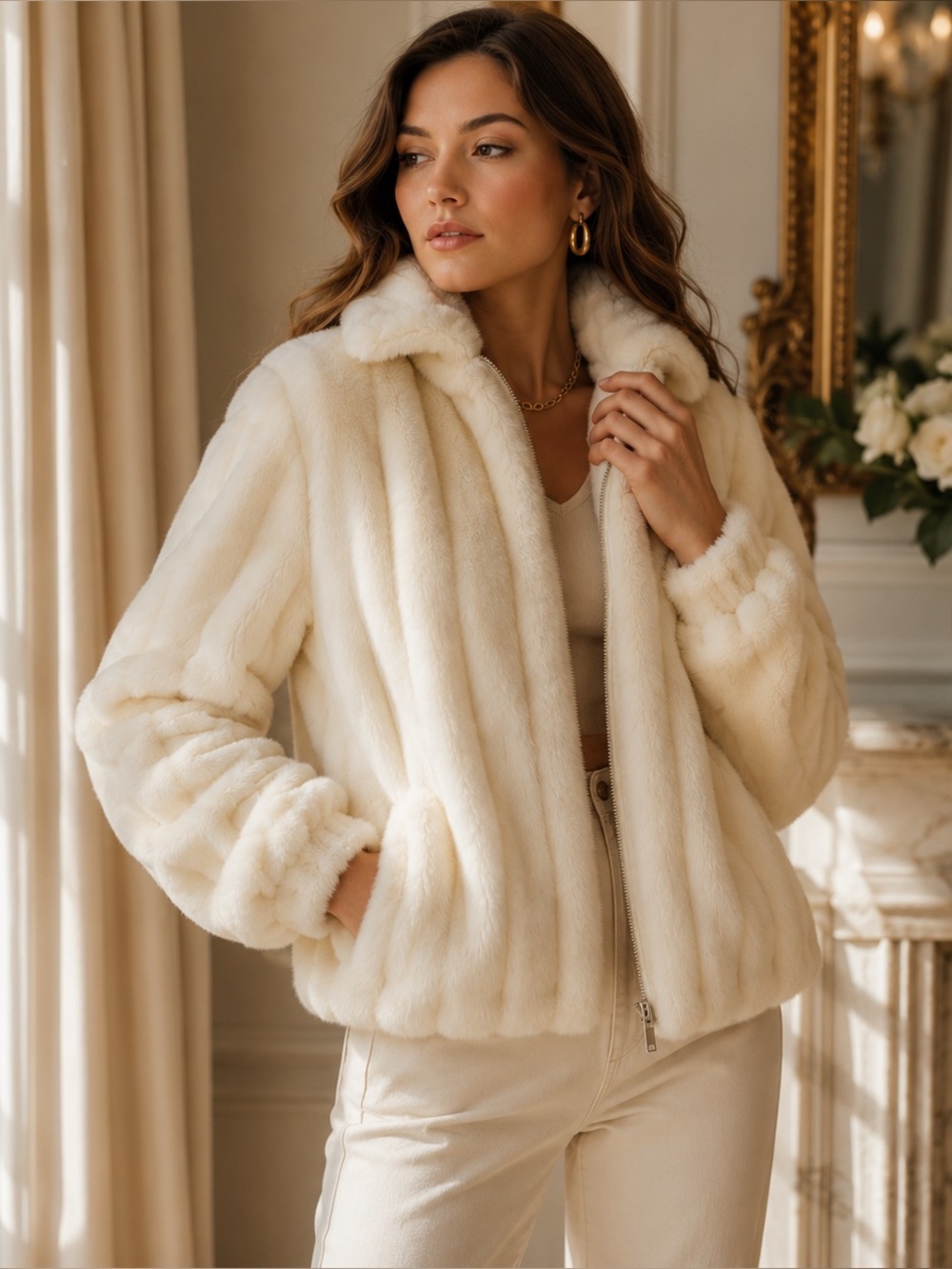 Vintage Jordache Faux Fur Jacket Ivory Cream USA Made Size Small apres ski - Picture 7 of 7